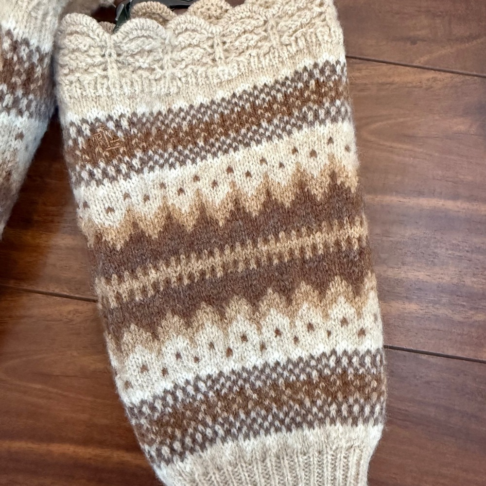Lauren Ralph Lauren Long Knit Fair Isle Lambswool Gloves Scalloped 469N44 NEW - Picture 7 of 8
